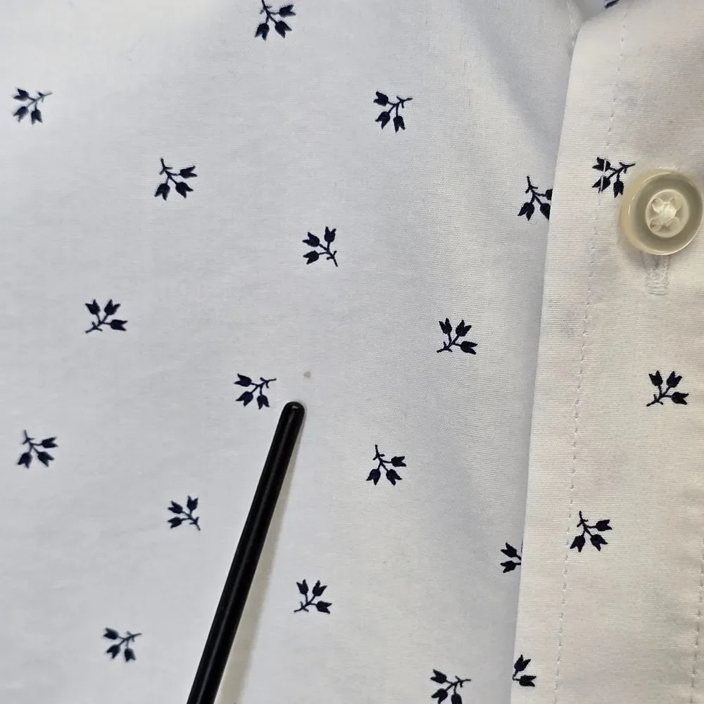 Banana Republic Mens L Tech Stretch Cotton White Blue Floral Pattern Shirt